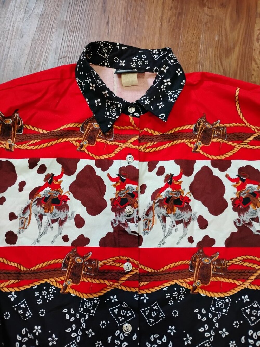 Vintage Roughrider Circle T Cowboy Horse Bandana Western Shirt